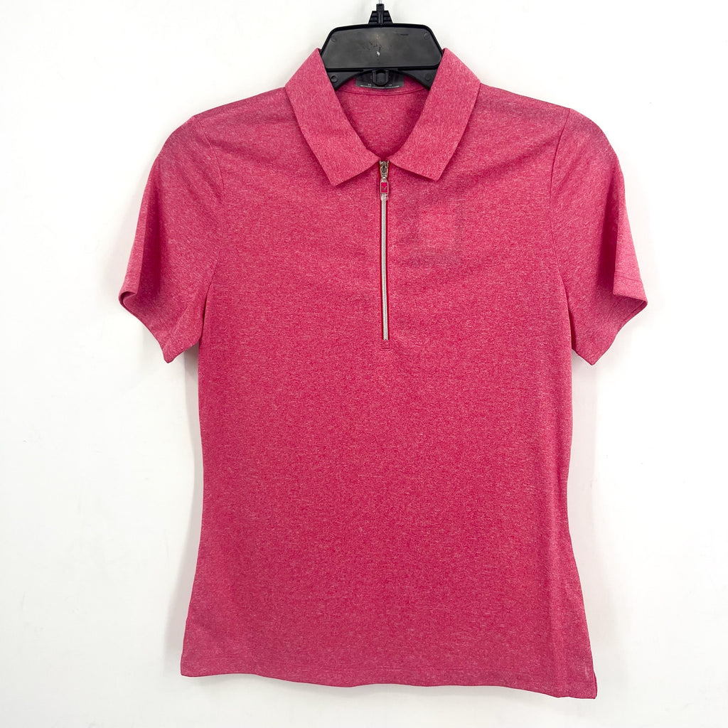 CALLAWAY Womens Golf Polo Shirt Medium Pink Quarter Zip Short Sleeve NWT