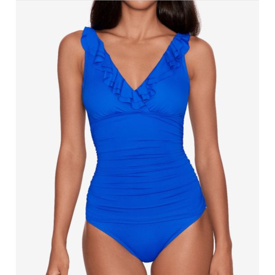 LAUREN RALPH LAUREN Beach Club Solids Ruffle One Piece Size 4 Royal Blue NWT