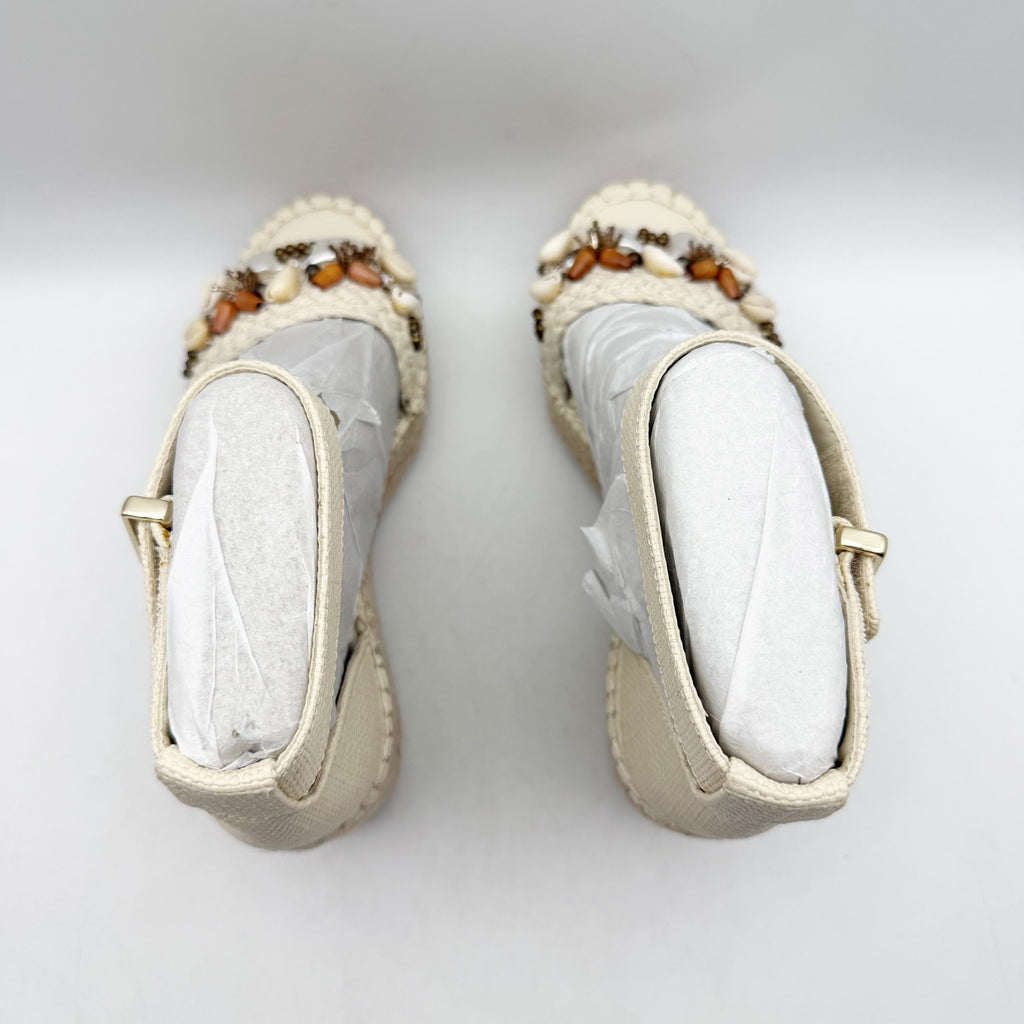 Franco Sarto Womens Clemens Espadrille Wedge Sandals US 8.5 M Beige Raffia NWOB