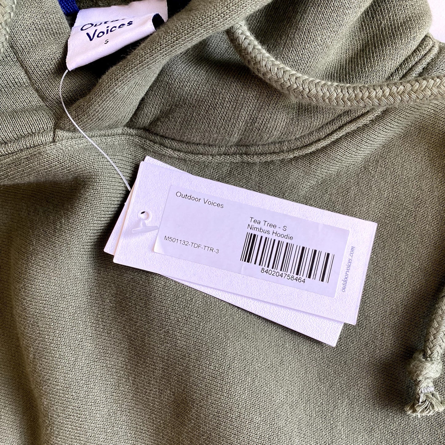 OUTDOOR VOICES Mens Nimbus Hoodie Tea Tree Green SMALL