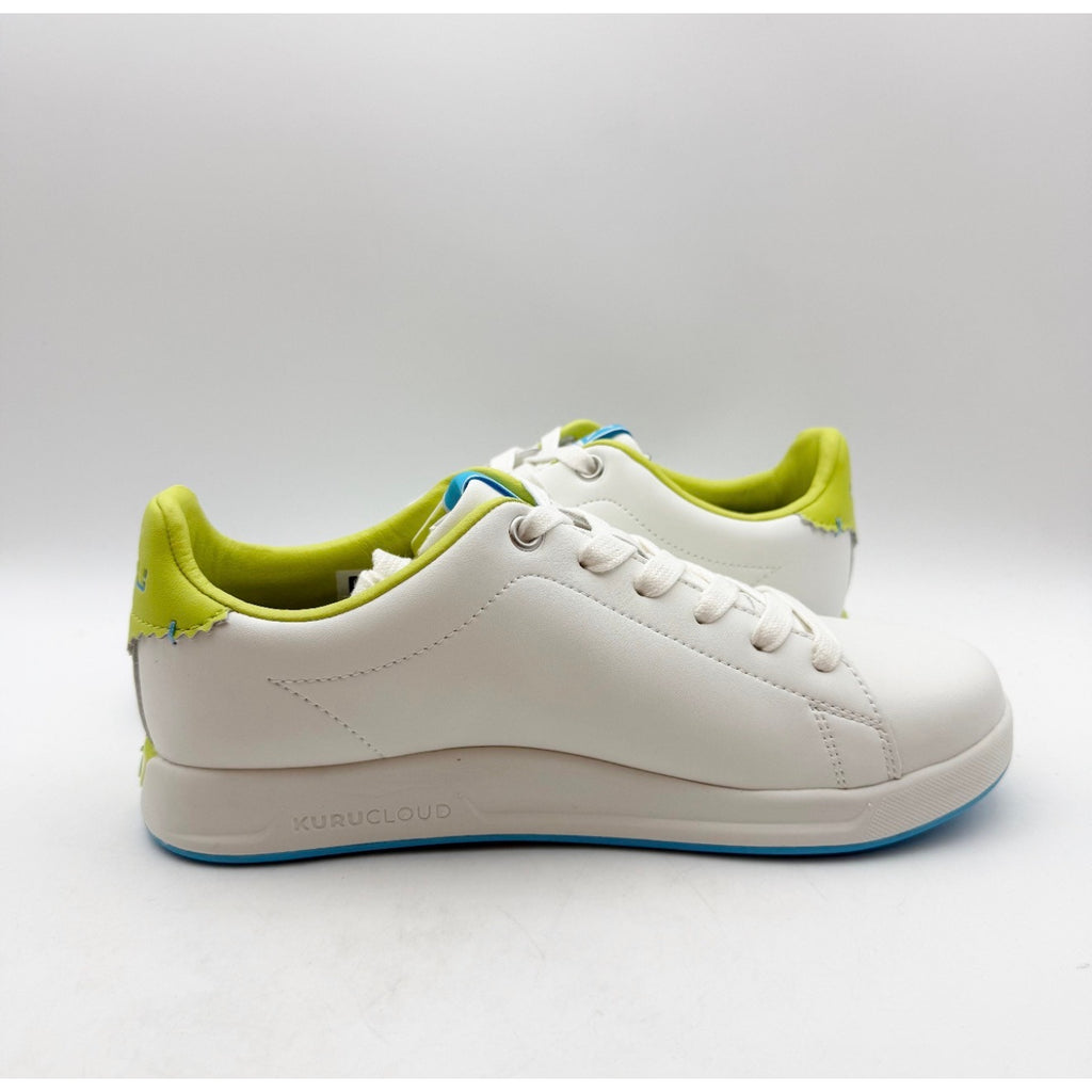 Kuru Womens Roam Court Shoes Size 7 Bright White Pale Lime Leather Sneakers NWOB