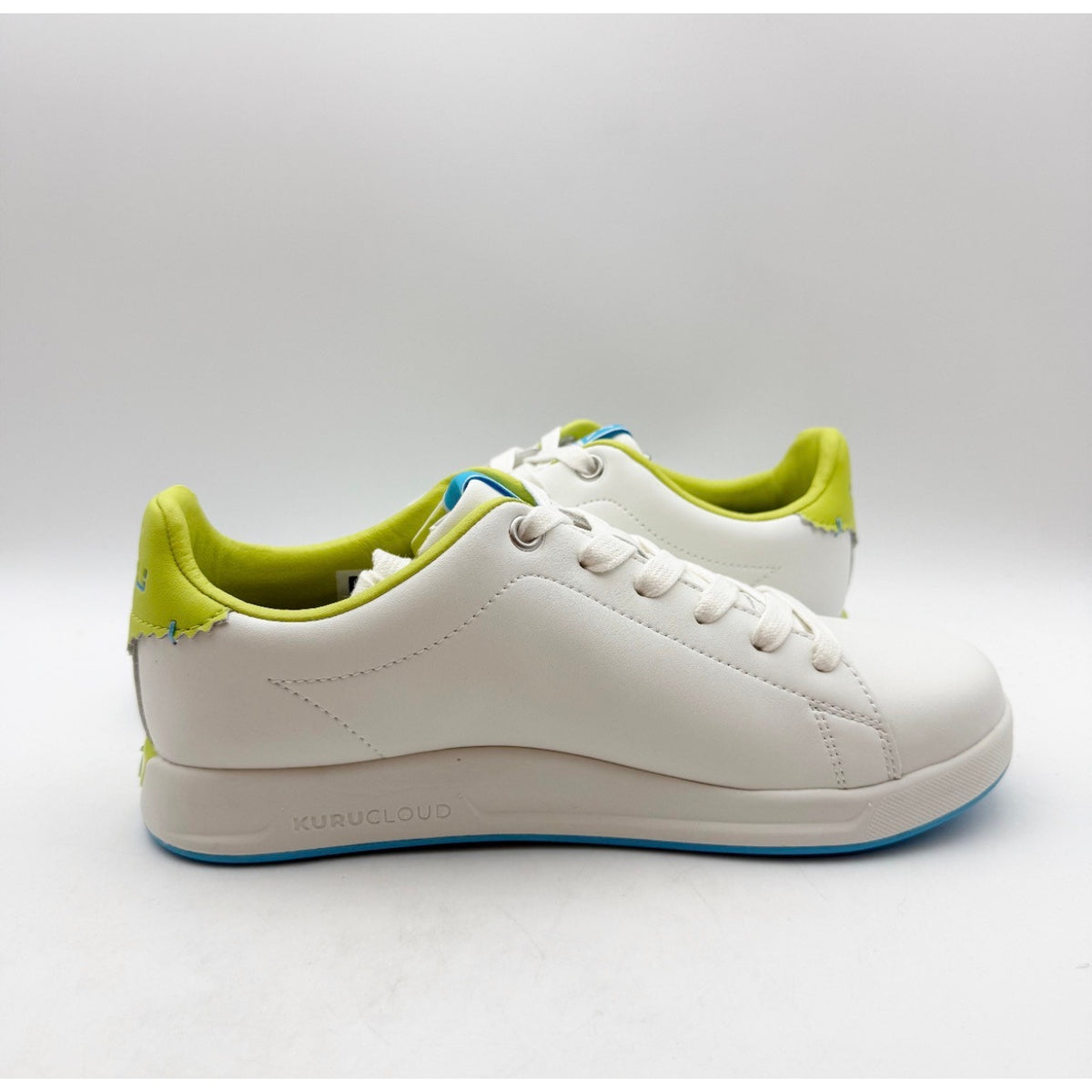 Kuru Womens Roam Court Shoes Size 7 Bright White Pale Lime Leather Sneakers NWOB