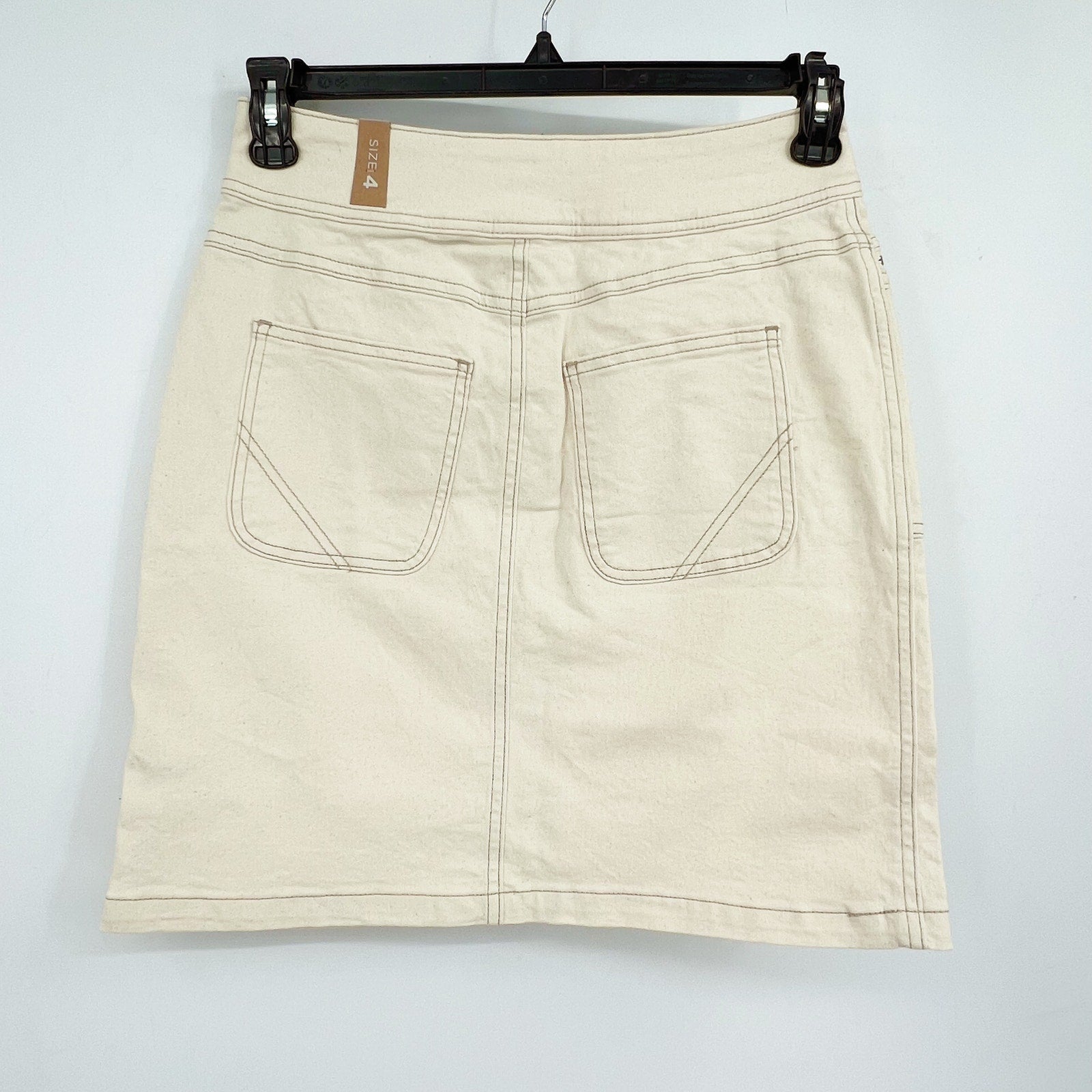 PRANA Womens Broadway Denim Skirt Size 4 Natural Cream Knee Length Stretch NWT