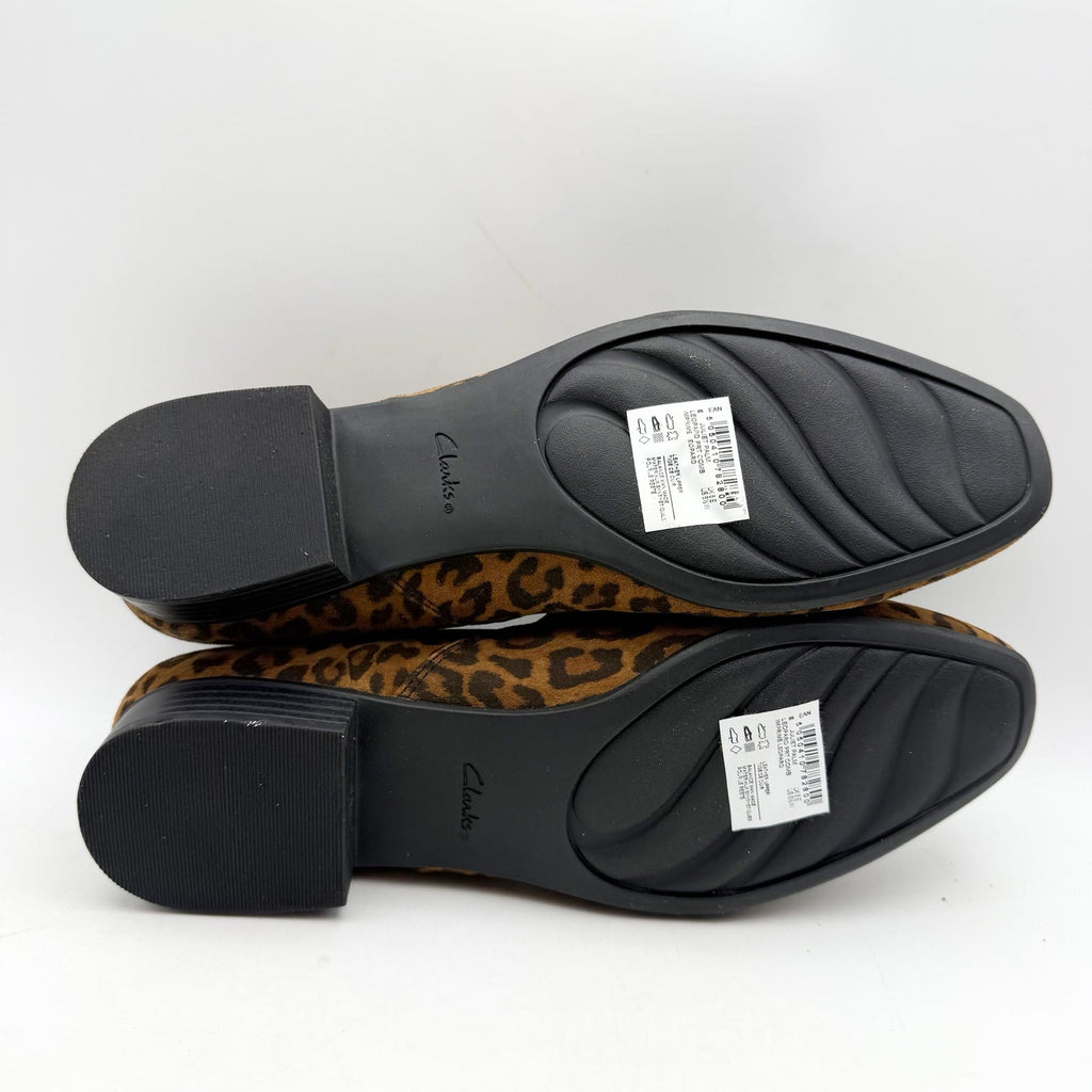 Clarks Womens Juliet Palm Loafers Size 8.5 Wide EU 39.5 Brown Leopard Suede NWOB