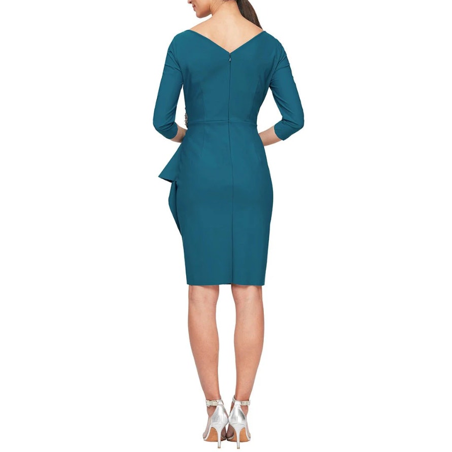 ALEX EVENINGS Beaded Wrap Front Dress Size 14 Blue Green Teal 134134 NWT