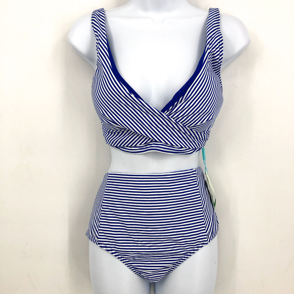 SEA LEVEL SWIM Standard Varsity Bikini Set Top US 10 Bottom US 12 Blue White NWT