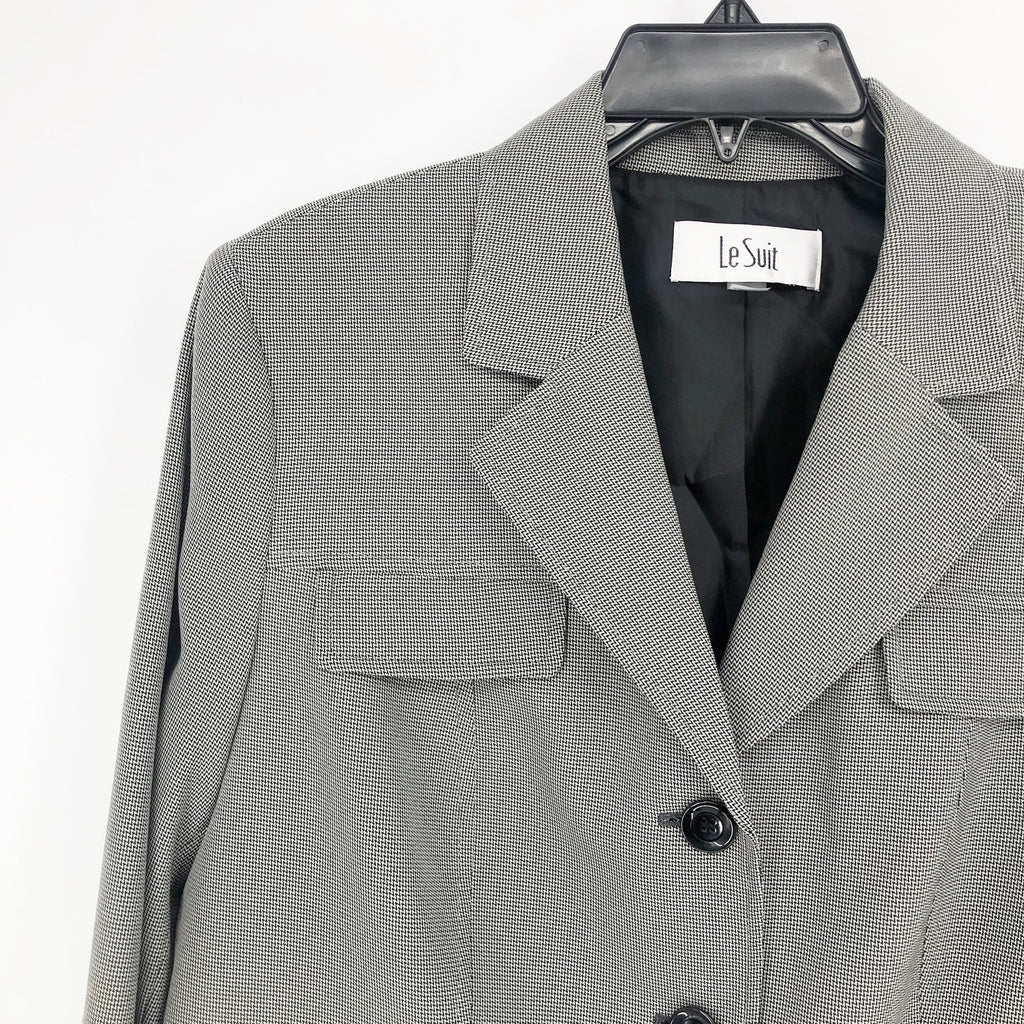 Le Suit Womens Flap-Pocket Contrast Suit Jacket Size 18 Grey Pattern Blazer NWT