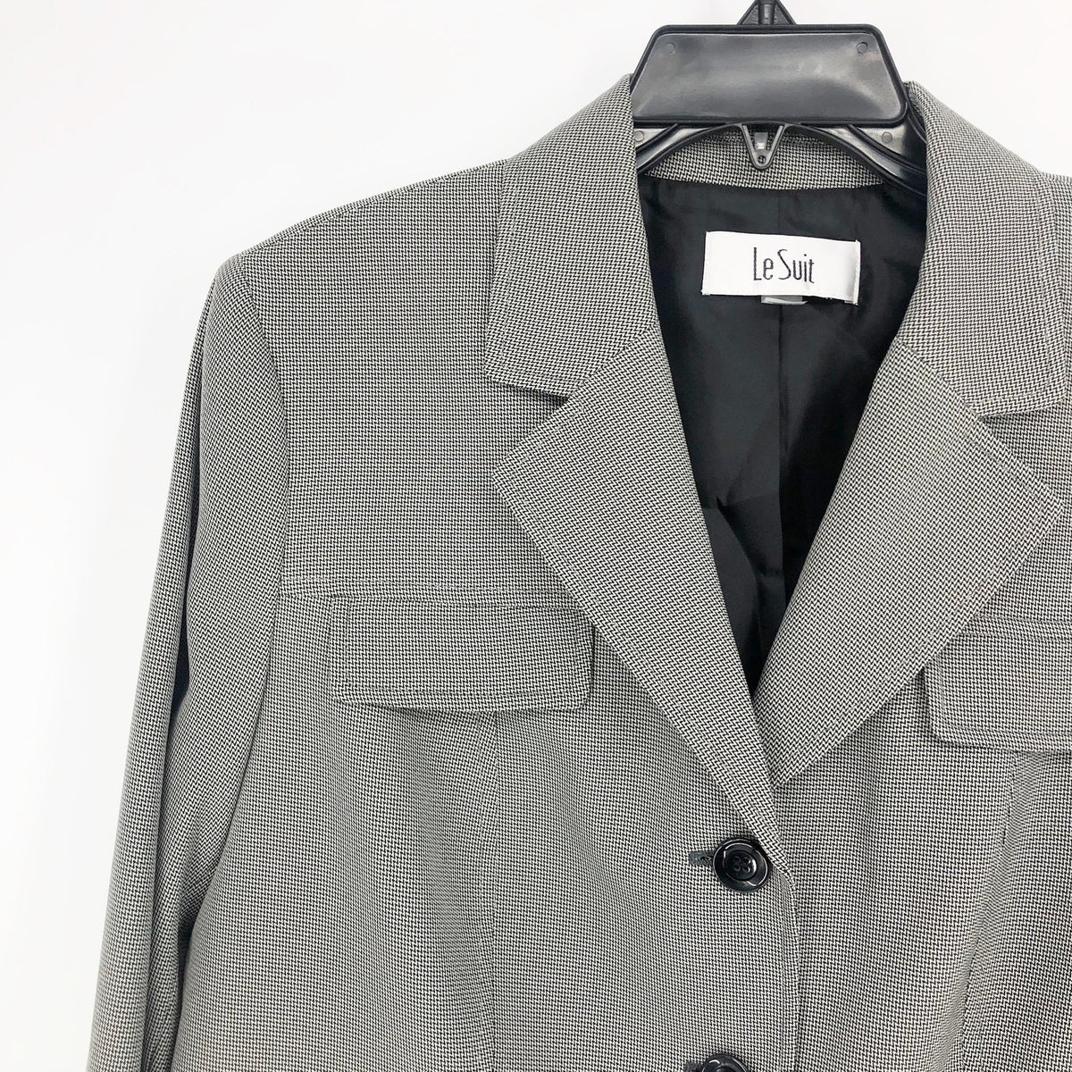 Le Suit Womens Flap-Pocket Contrast Suit Jacket Size 18 Grey Pattern Blazer NWT