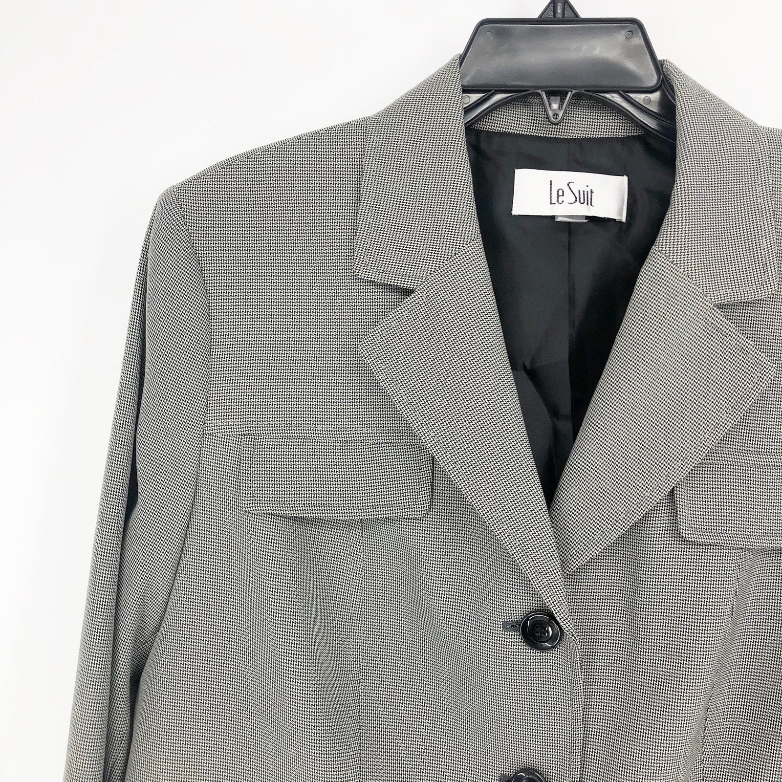 Le Suit Women's Flap-Pocket Contrast Suit Jacket 18 Grey Pattern 3-Button NWT