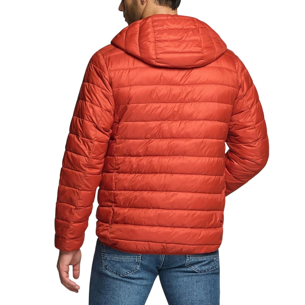 TSLA Mens Ascent Puffer Jacket Large Orange Red Lightweight Packable NWOT