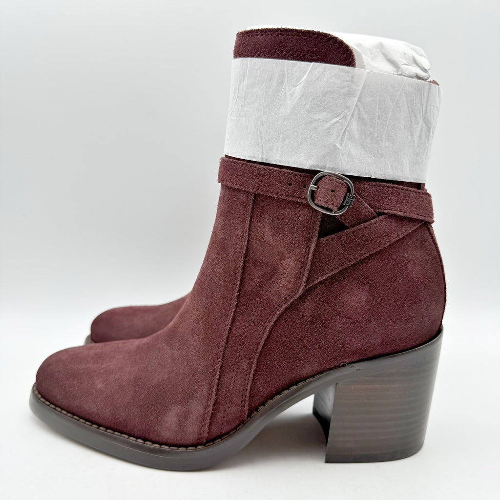 Sam Edelman Womens Simona Ankle Booties US 8.5 M Red Burgundy Suede Heeled NWOB