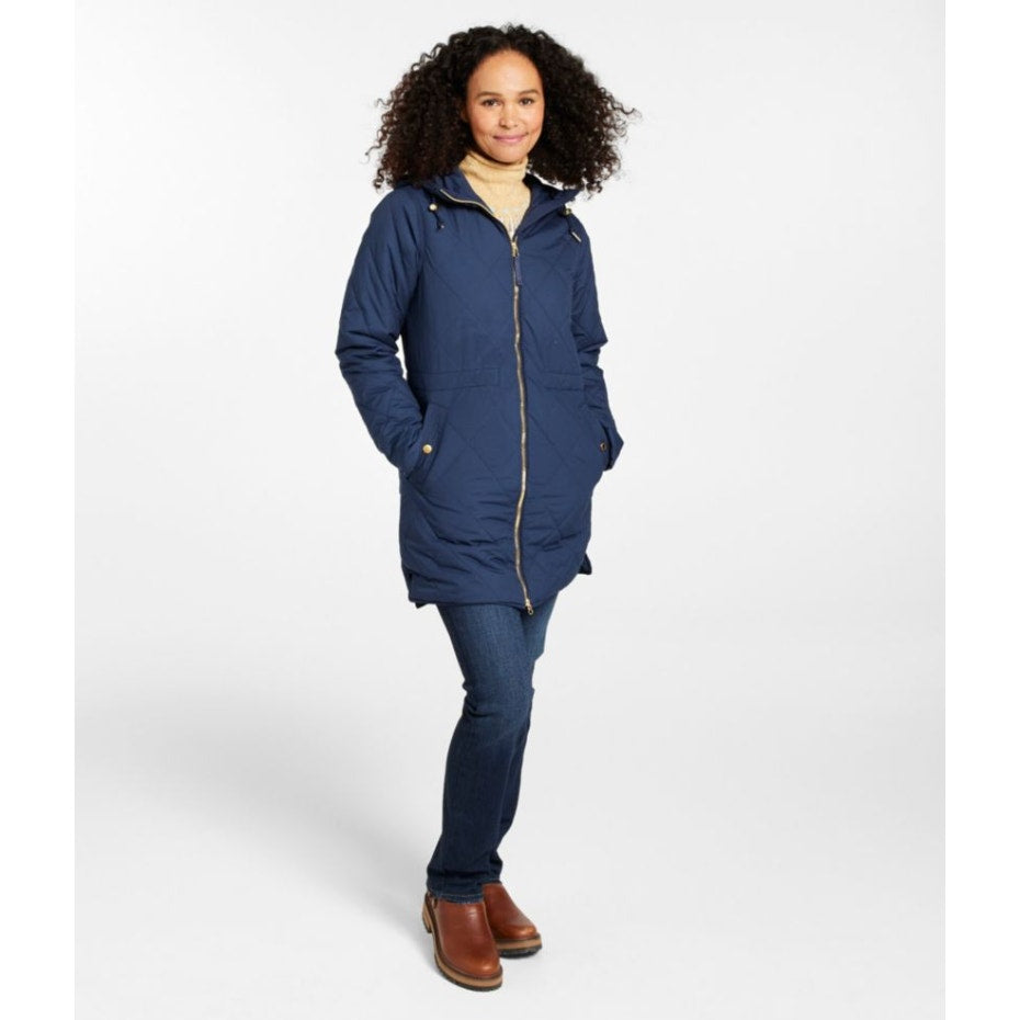 L.L BEAN Womens Bean's Cozy Quilted Coat Medium Petite Blue Mid-Length NWOT