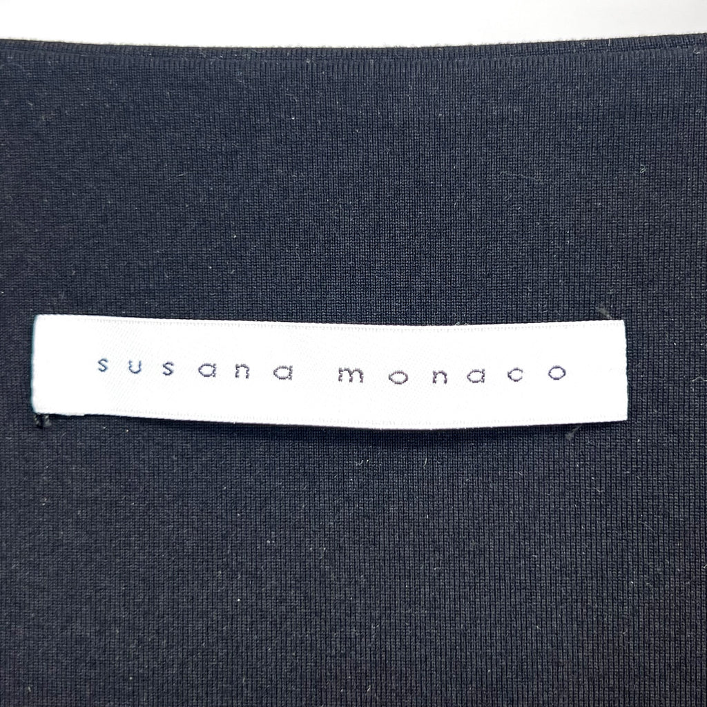 SUSAN MONACO Women's Crop Top Small Black Micro Square Neck Long Sleeve NWOT