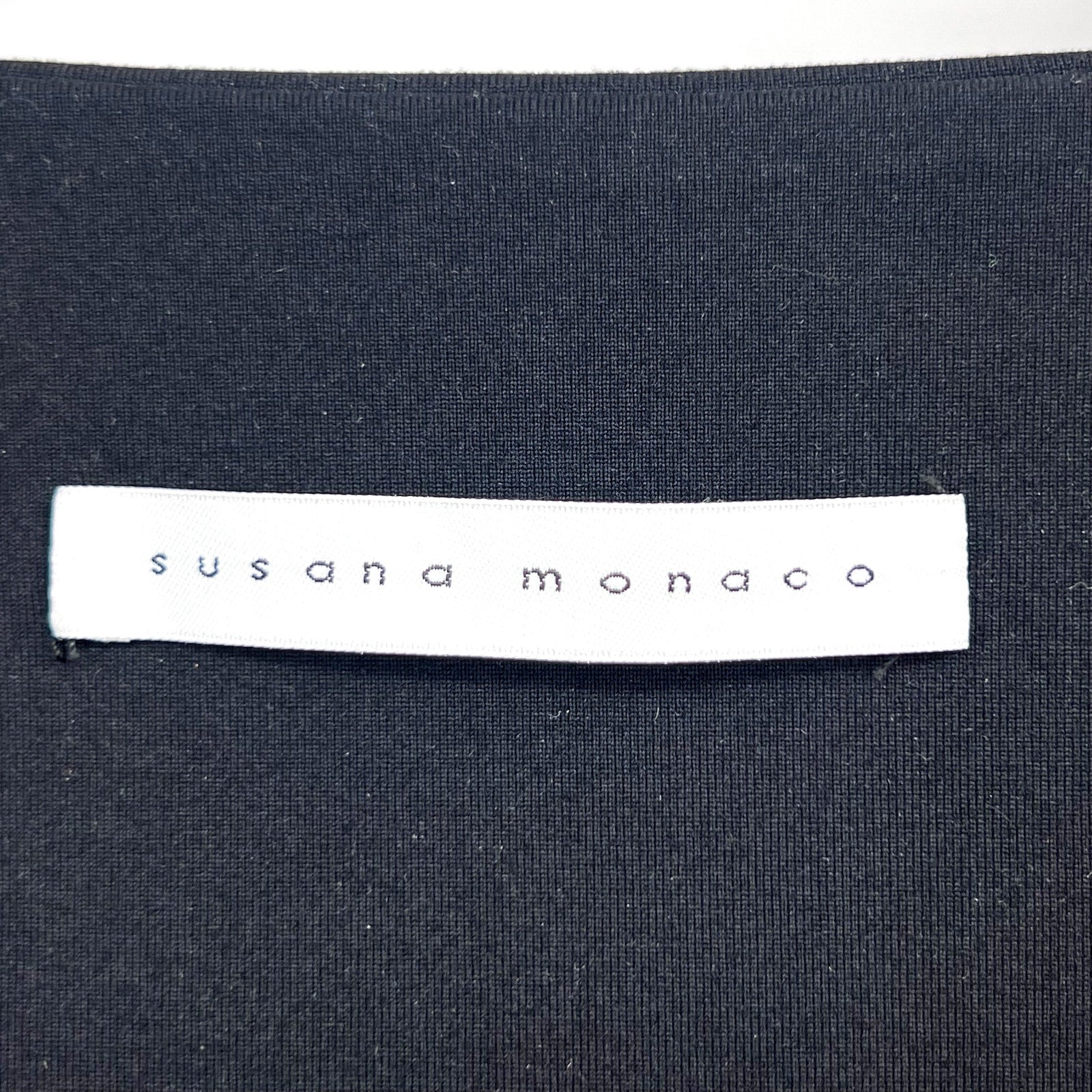 SUSAN MONACO Women's Crop Top Small Black Micro Square Neck Long Sleeve NWOT