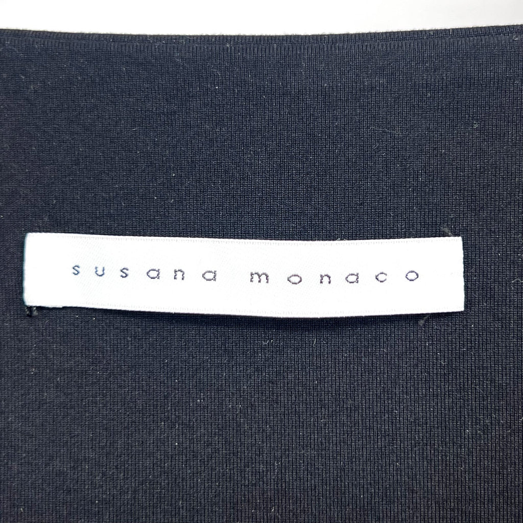 SUSAN MONACO Women's Crop Top Small Black Micro Square Neck Long Sleeve NWOT