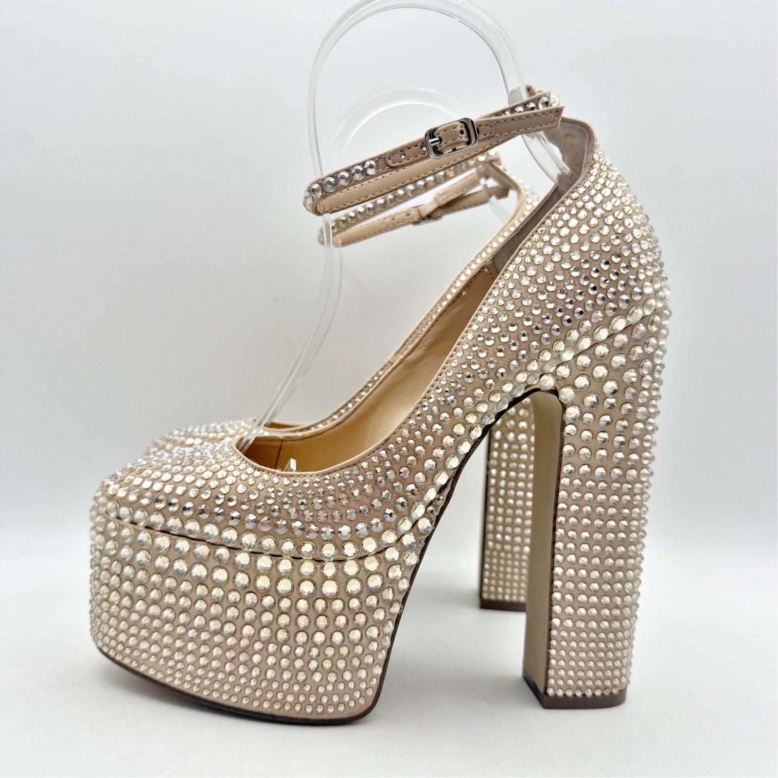 Steve Madden Womens Skyrise Platform Pumps US 6 M Tan Rhinestone NWOB