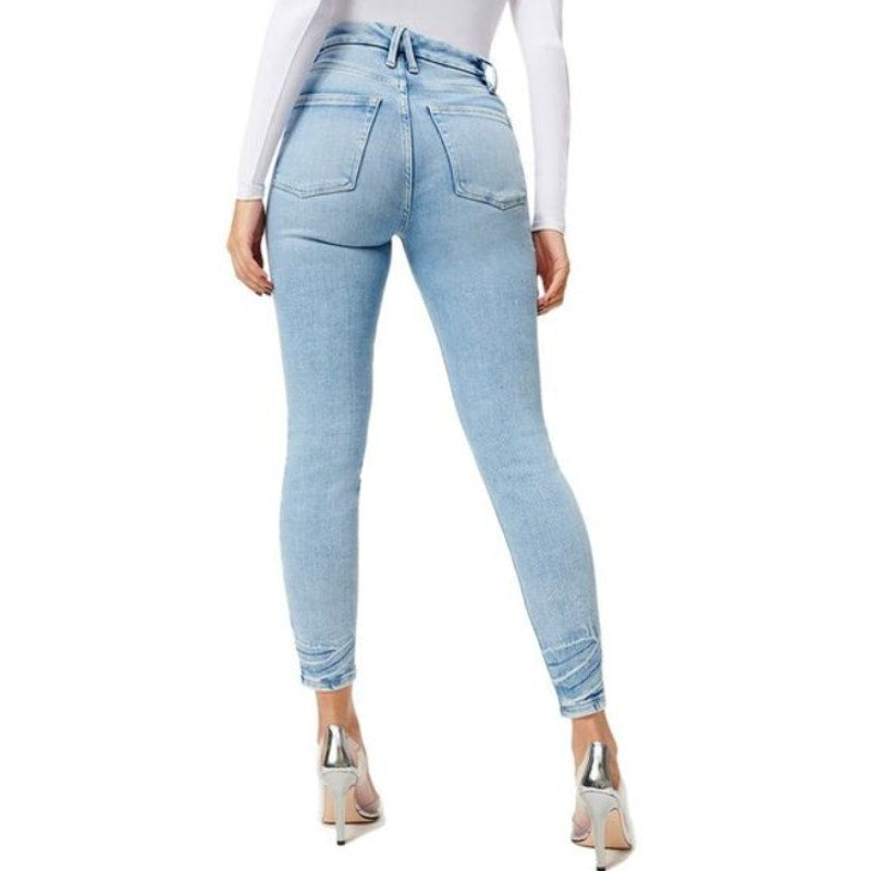 Good American Good Waist Crop Jeans Size 6 28x25 Blue Skinny Leg Raw Hem NWT