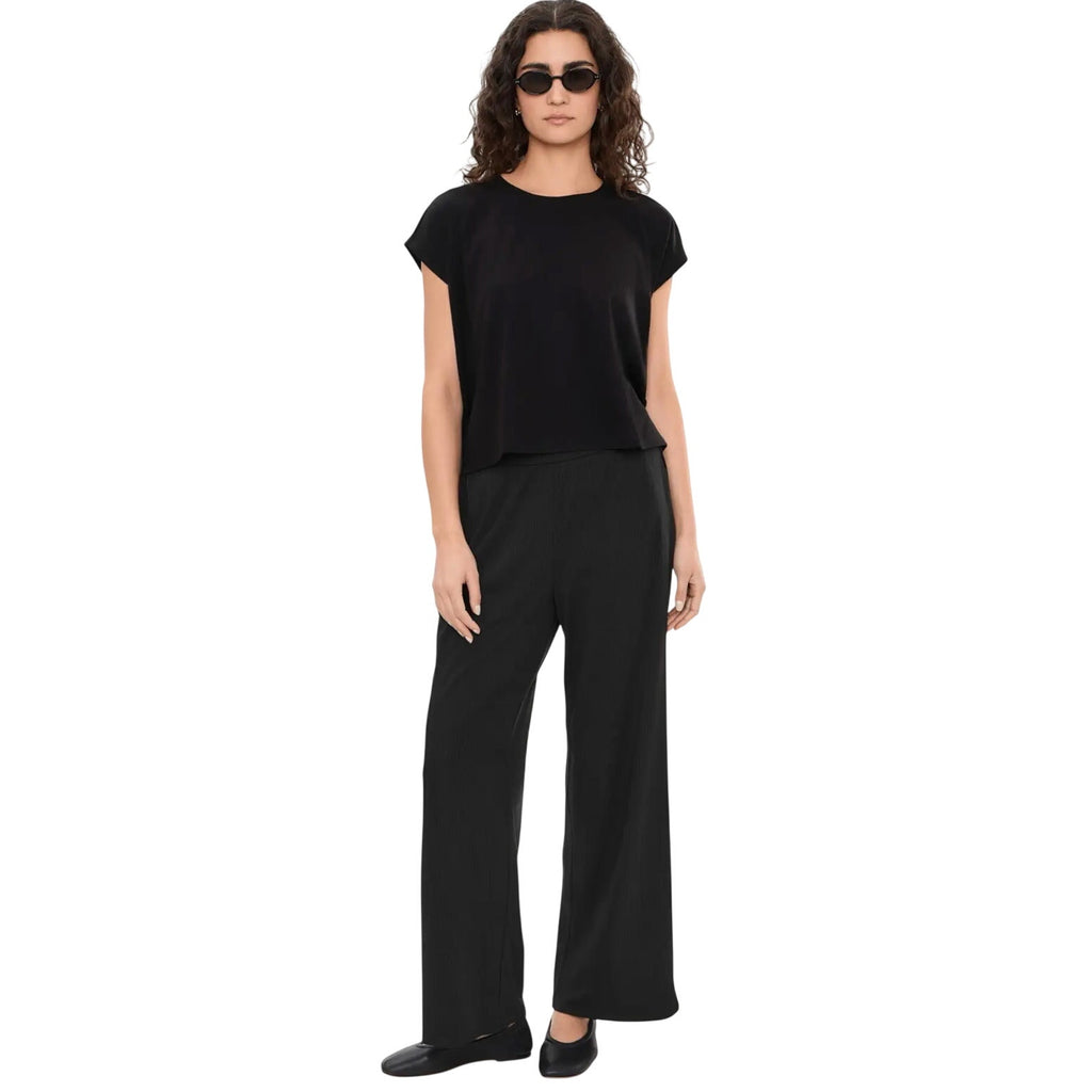 EILEEN FISHER Womens Wide-Leg Pants Medium Black Pull-On Texture Stretch Rib NWT