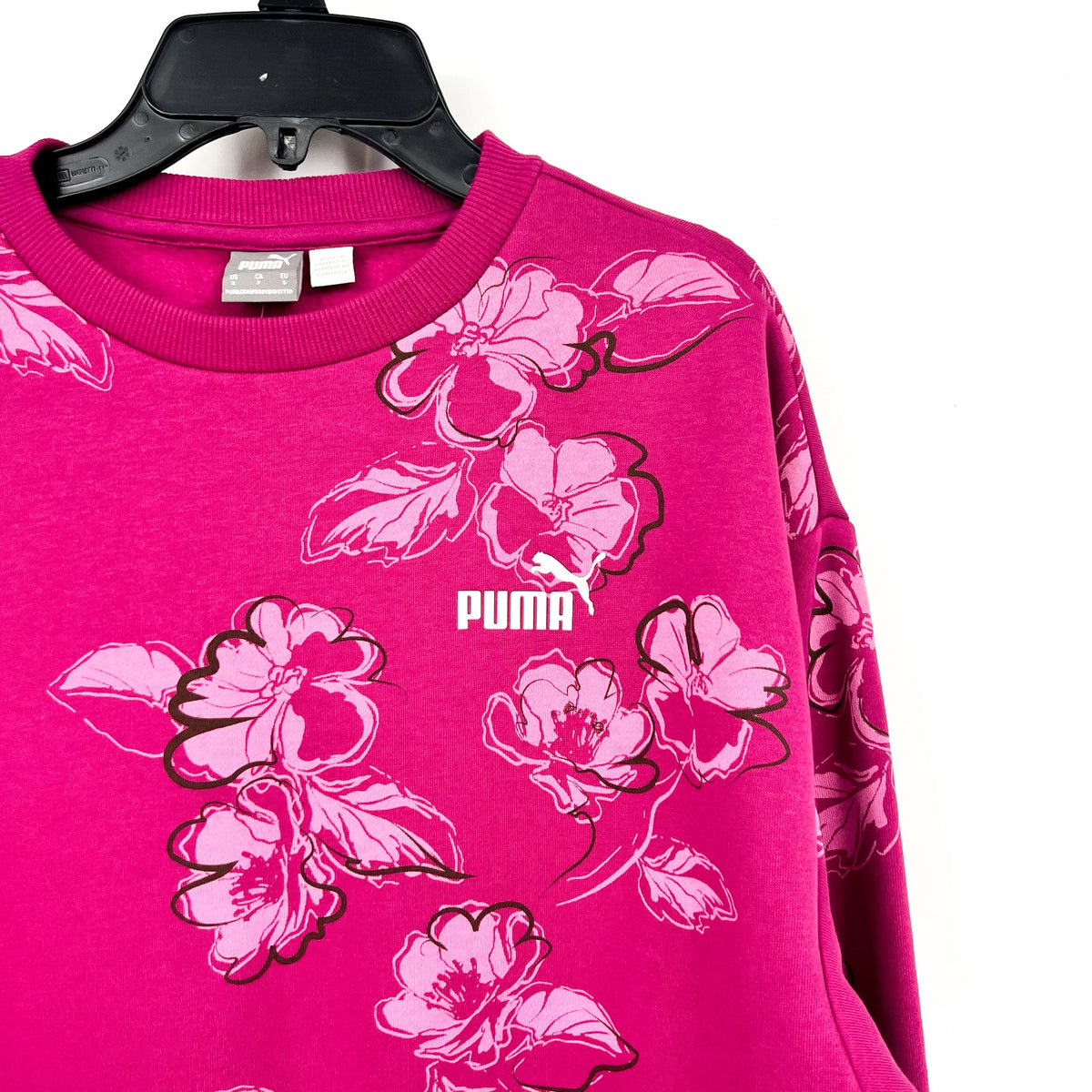 PUMA Women's Essentials Floral Vibes Sweatshirt Small Pink Magenta Crewneck NWT