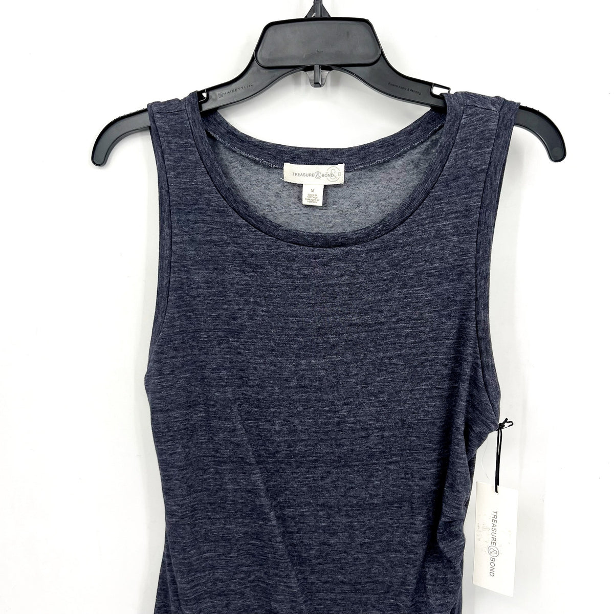 TREASURE & BOND Ruched Jersey Tank Dress Medium Gray Blue Sleeveless NWT
