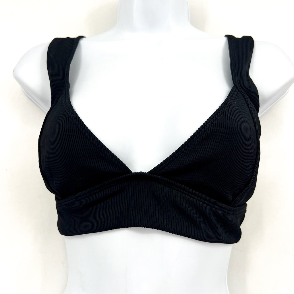 L*SPACE Women's Hailey Rib Bikini Top XL Black Sweetheart Neck NWT