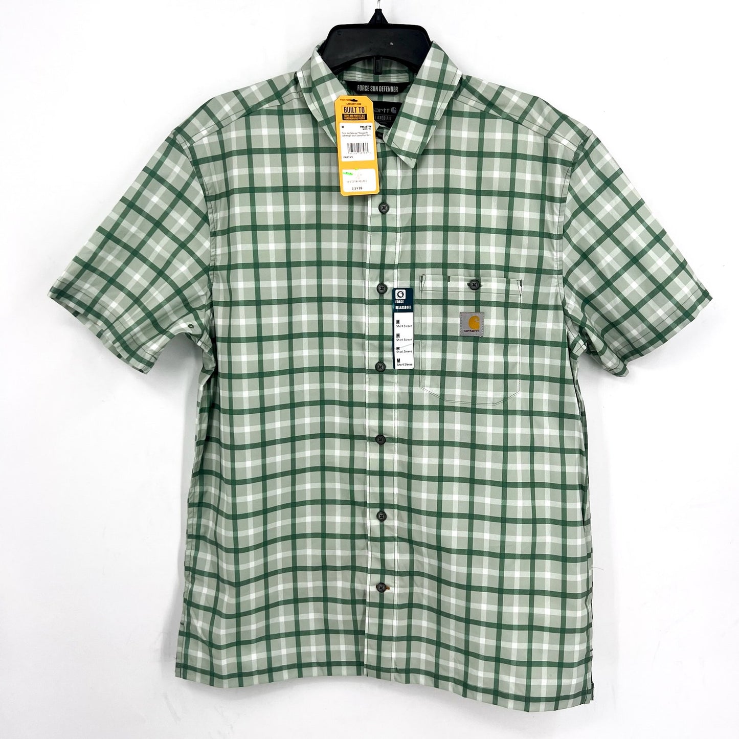 CARHARTT Force Sun Defender SS Shirt Work Medium Green Plaid Relaxed Fit NWT
