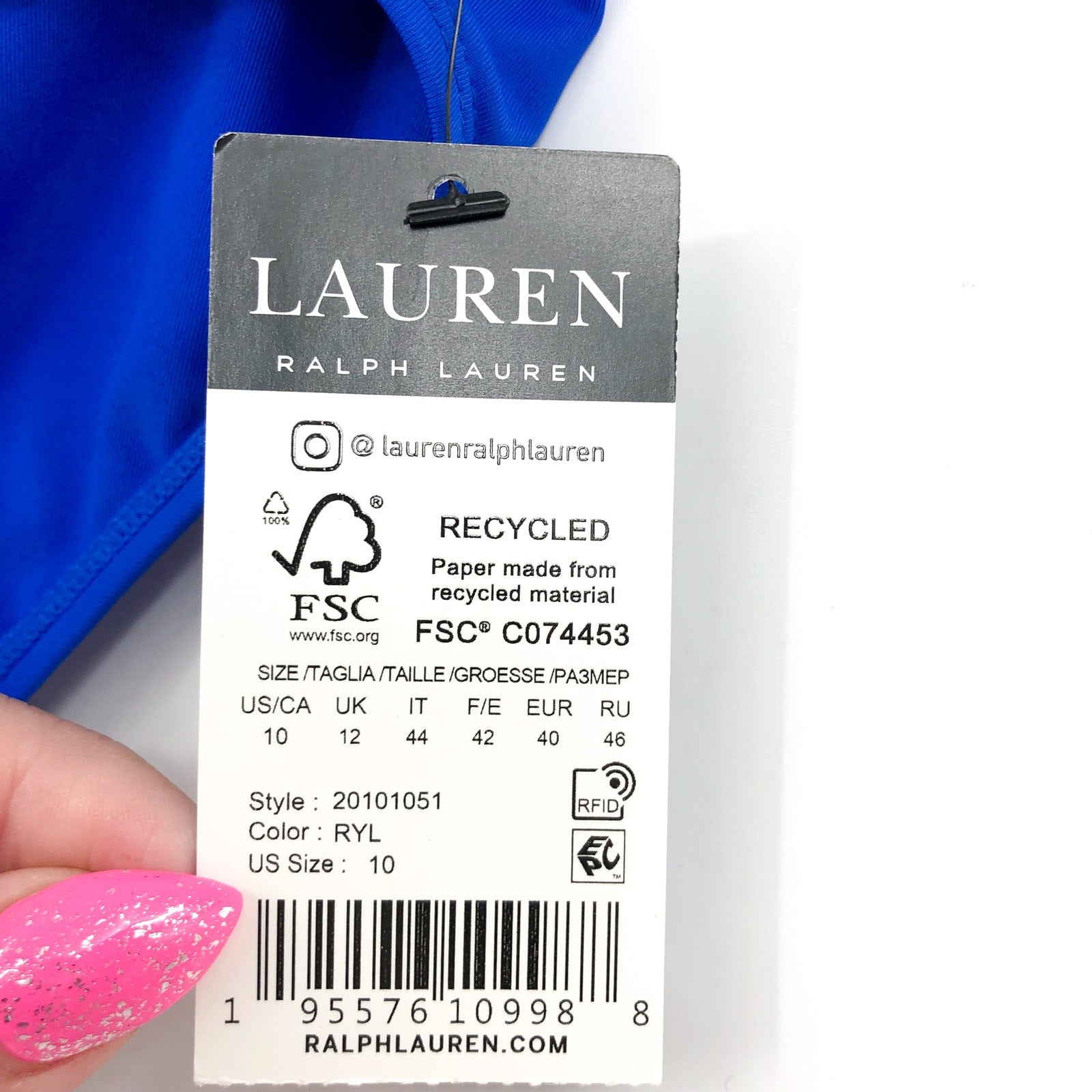 LAUREN RALPH LAUREN Womens Ring Bikini Bottoms Size 10 Royal Blue Beach Club NWT