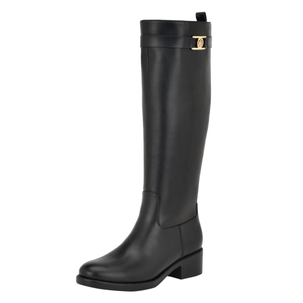 Tommy Hilfiger Womens Iviann Boots Size 6M Black Faux Leather Knee High