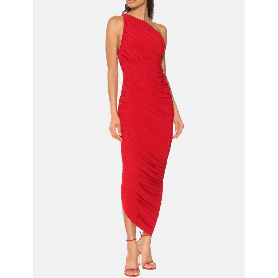 NORMA KAMALI Women's Diana Gown XS Red Jersey One-Shoulder Midi NWOT