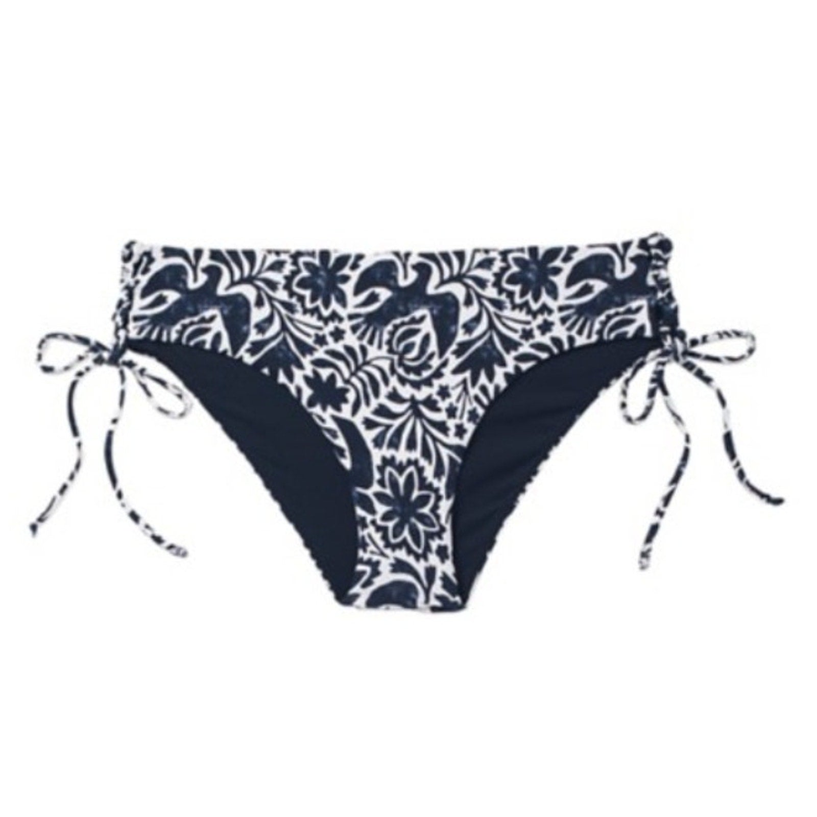 PRANA Women's Ruby Beach Bottom Large Black Flora Fauna Print Side Lace NWT