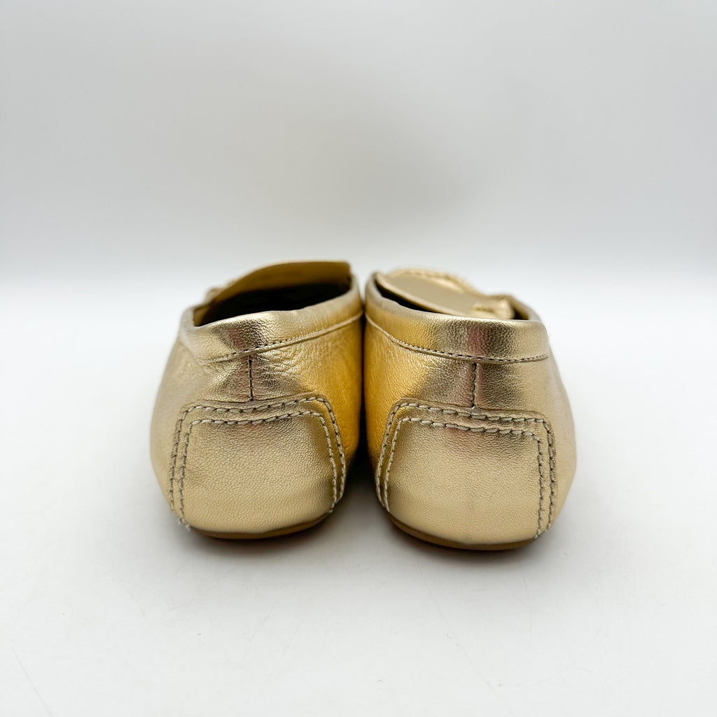 MICHAEL KORS Womens Eve Loafers Size 10 Metallic Gold Leather Slip-On NWOB