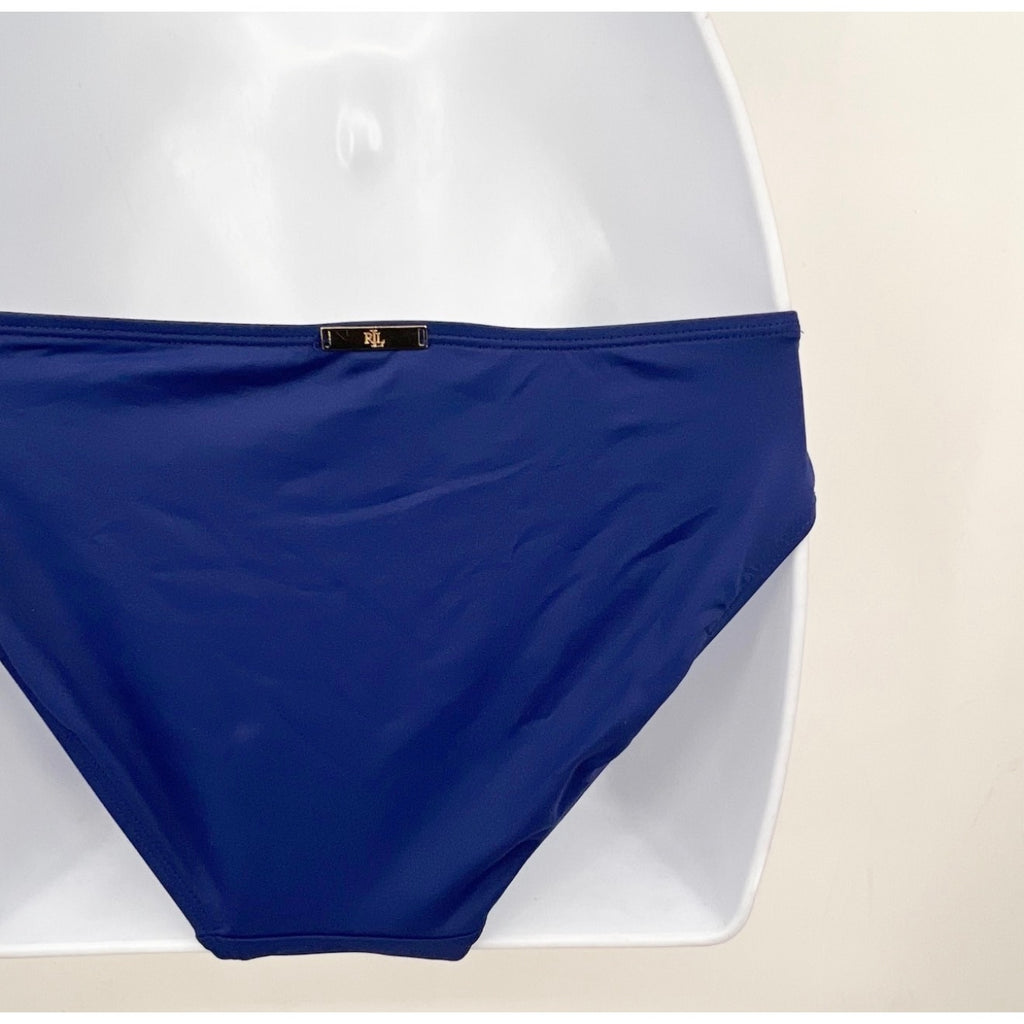 LAUREN RALPH LAUREN Hipster Bikini Bottom Size 6 Navy Blue Shirred Side Tab NWT