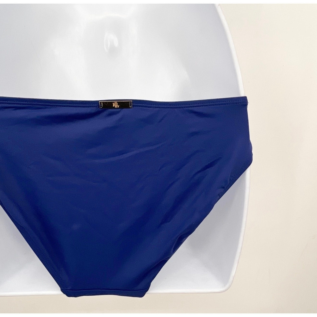 LAUREN RALPH LAUREN Hipster Bikini Bottom Size 6 Navy Blue Shirred Side Tab NWT