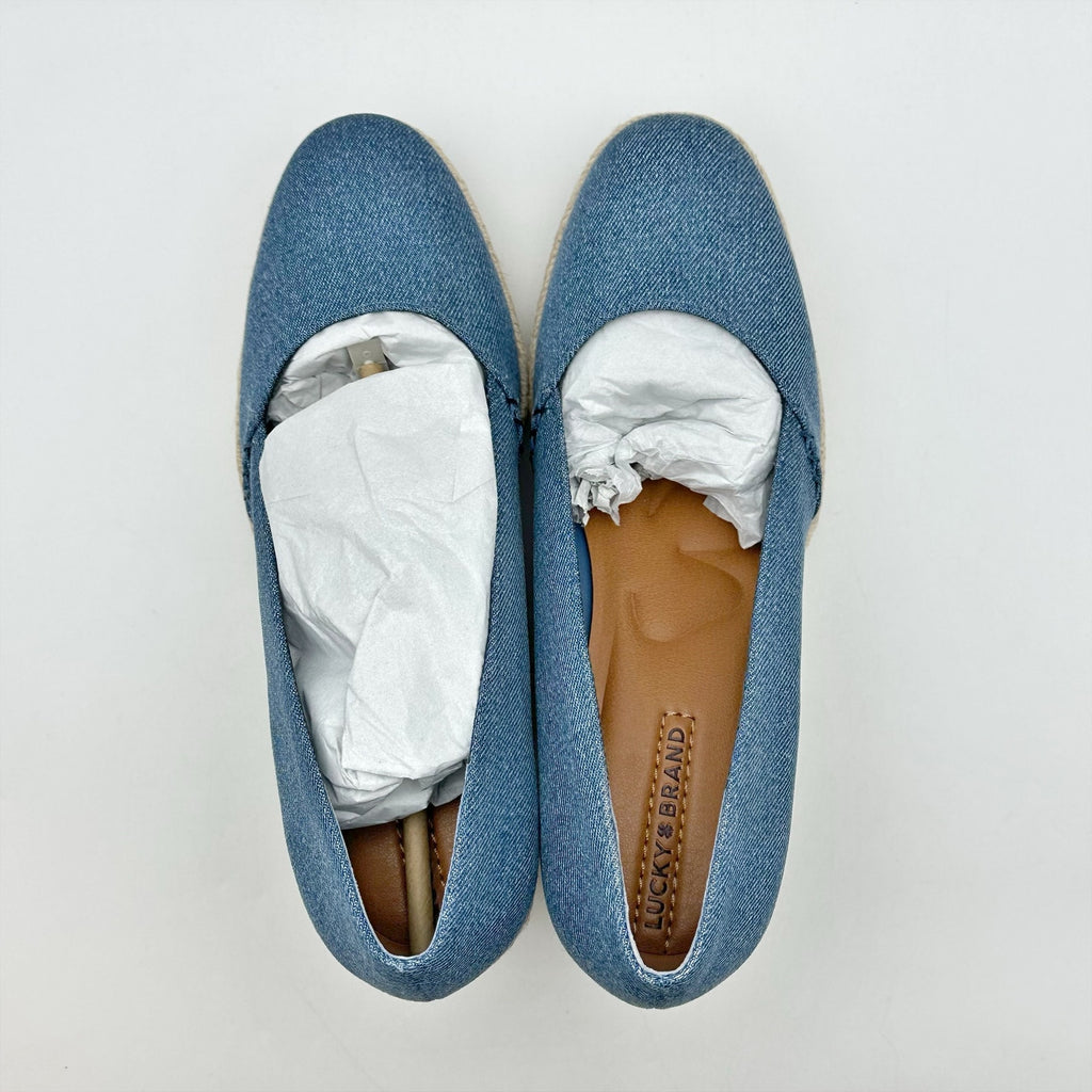 Lucky Brand Womens Imula Espadrille Wedge Heels Size 8.5 Blue Canvas NIB