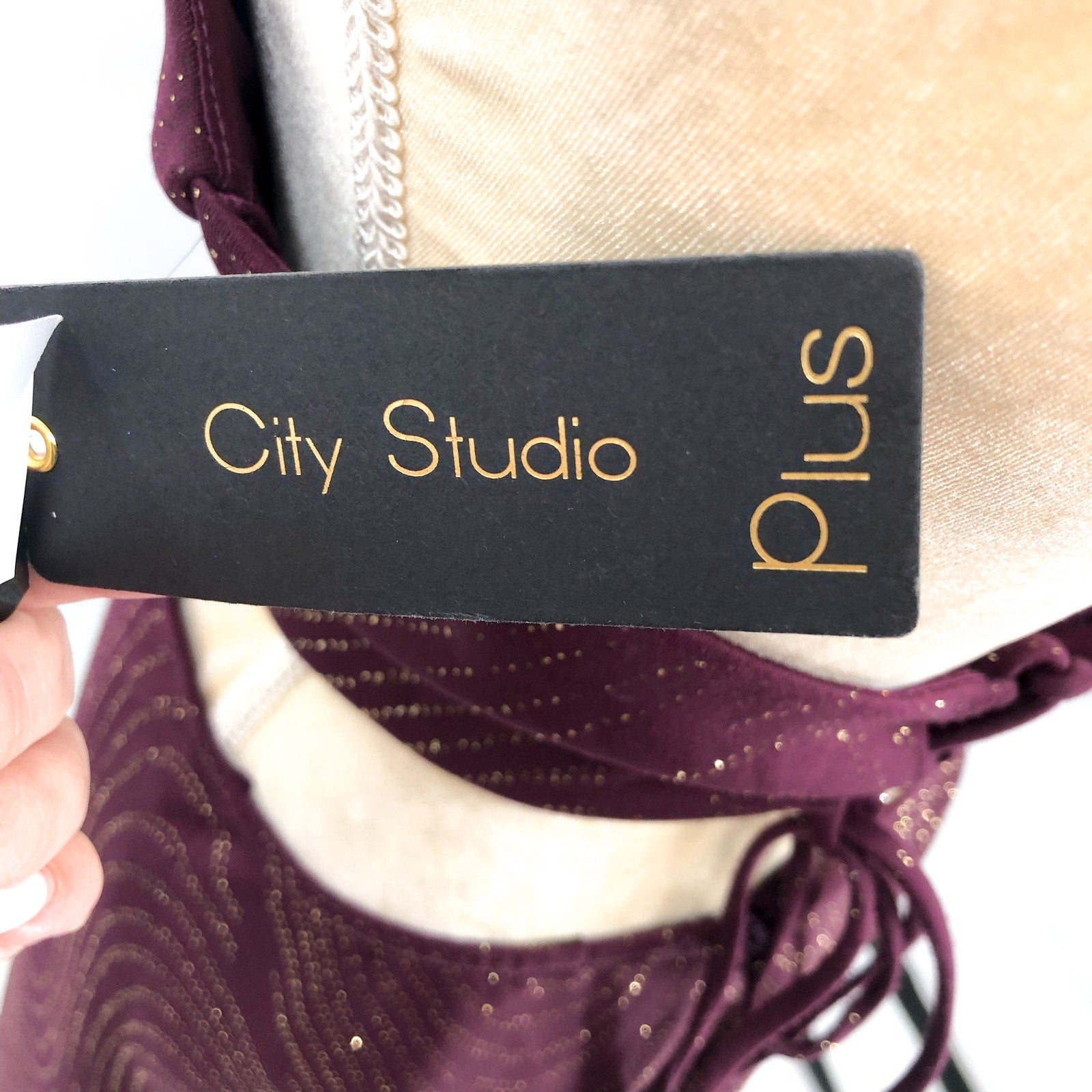 CITY STUDIO Sparkling Mini Halter Dress 20W Plum Purple Gold Cut-Out NWT