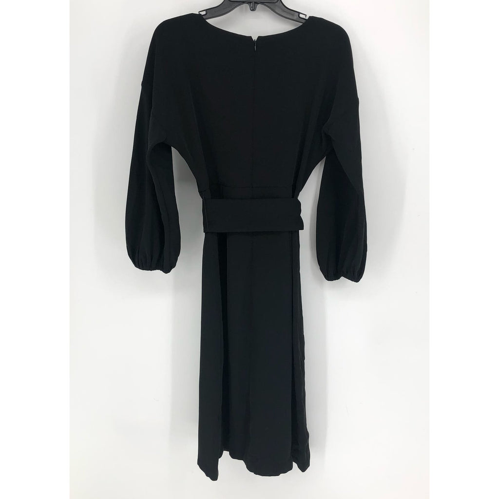 Sachin & Babi Annie Belted Midi Sheath Dress 2 Black Long Sleeve $450