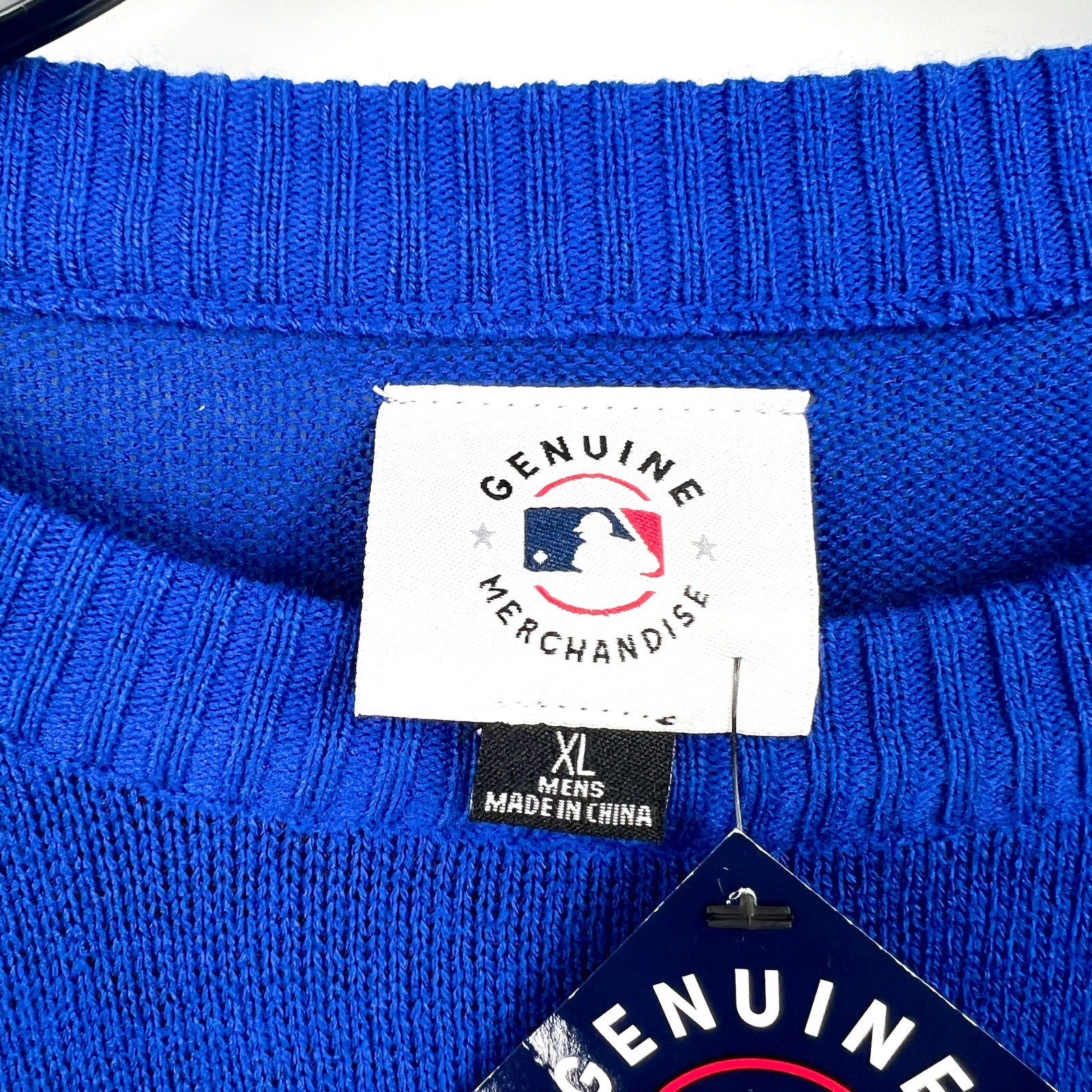 MLB GENUINE Mens Texas Rangers Crewneck Sweater XL Dark Blue Red NWT