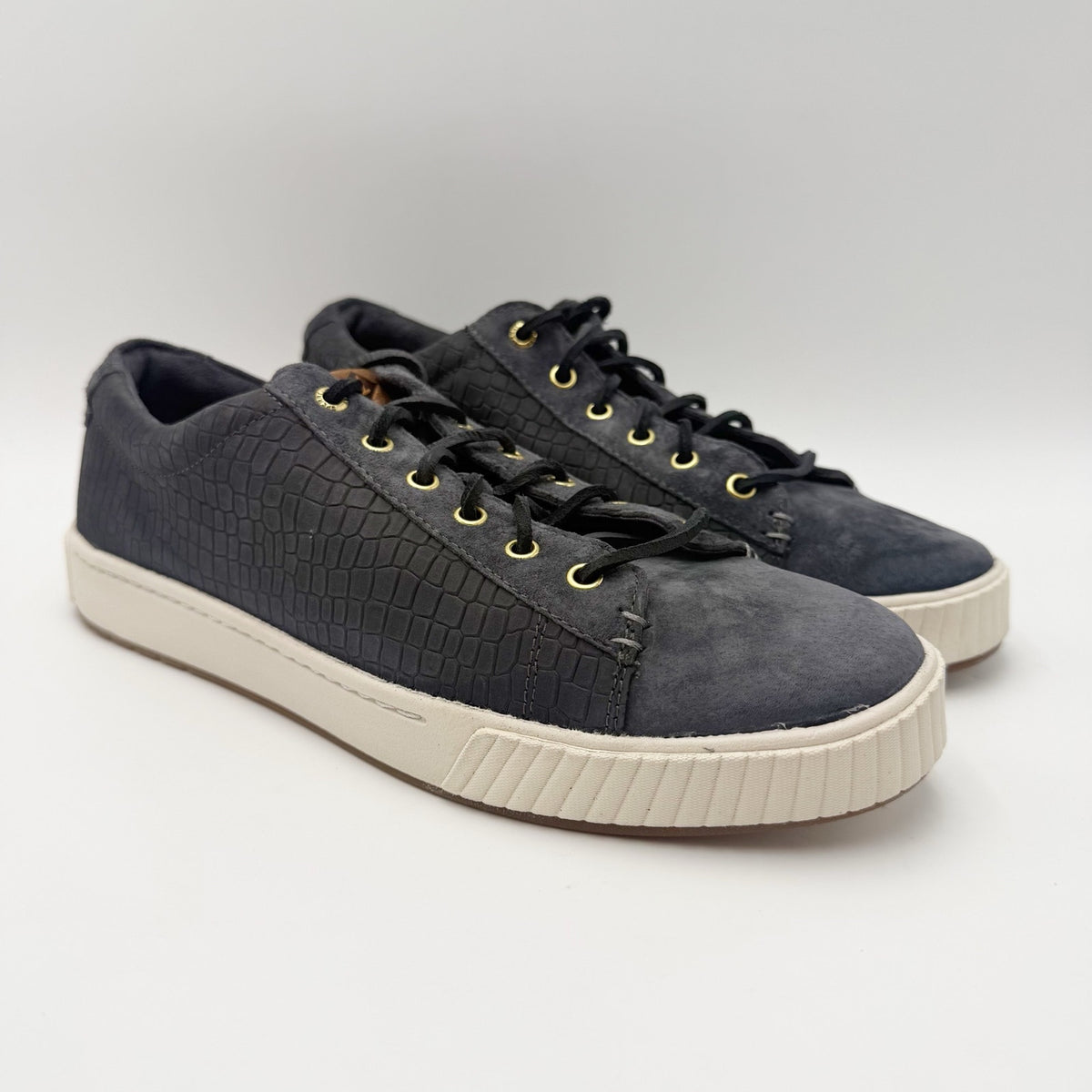 SPERRY Womens Anchor Plushwave Sneakers Size 11 Black Croc Embossed Suede NWOB