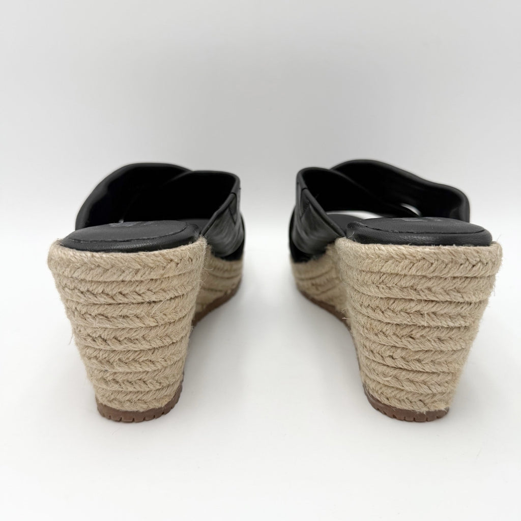 SoftWalk Womens Halsey Wedge Sandal Size 7.5 NARROW Black Leather Espadrille NIB