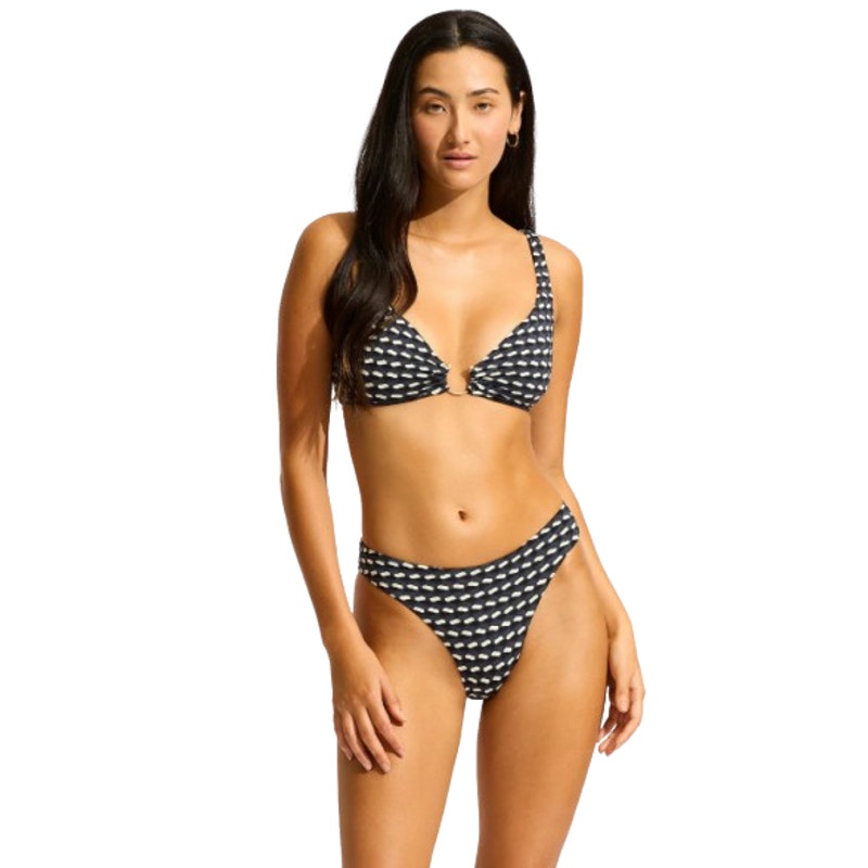 SEAFOLLY Women's Mala High Leg Bikini Bottom Size 6 Black Printed NWT