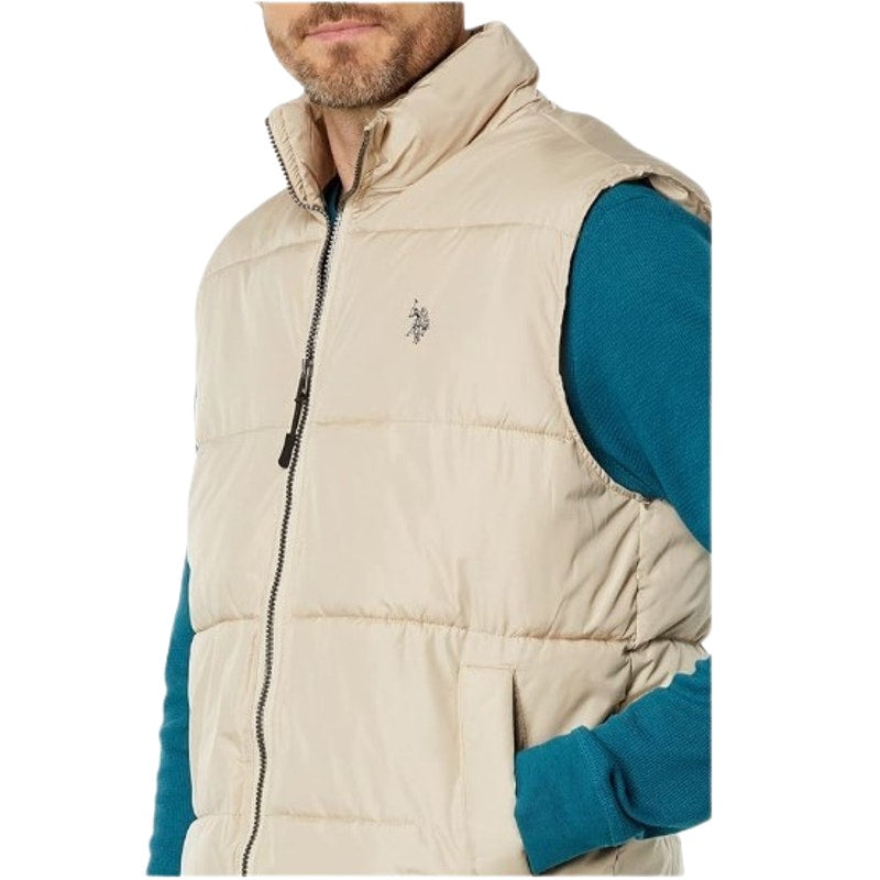 U.S. POLO ASSN. Men's Solid Signature Puffer Vest Large Thompson Khaki NWT