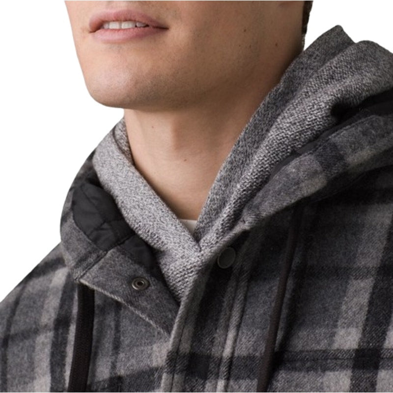 PRANA Men's Asgard Hooded Flannel Shirt Jacket XXL Gray Charcoal Plaid NWT