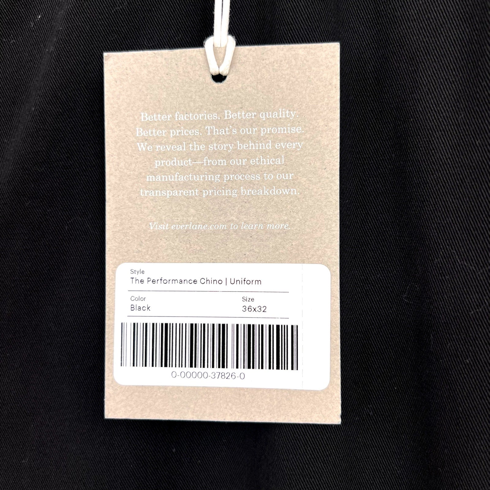 EVERLANE Men's Uniform Performance Chino Pants 36x32 Black Slim Fit NWT