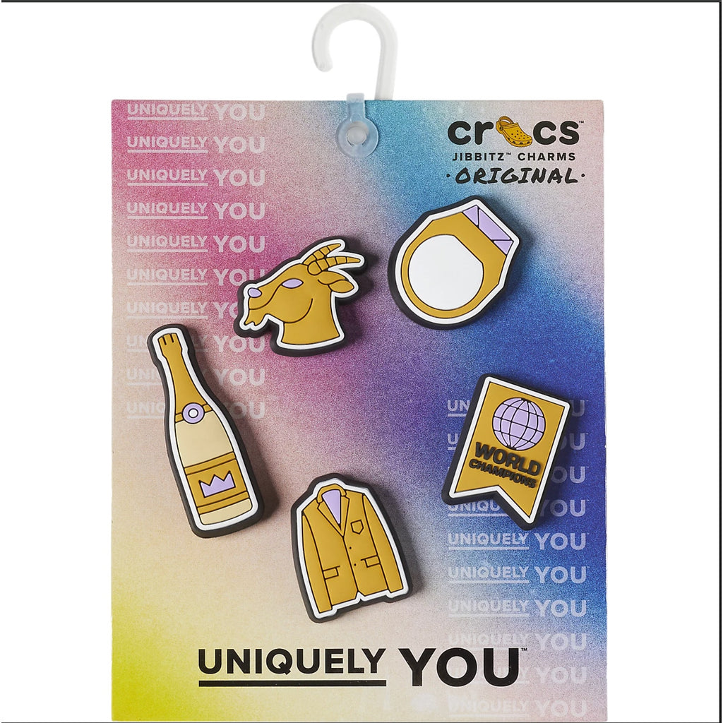 Crocs Winner Jibbitz Charm 5-Pack - Gold Champagne GOAT Ring Banner NWT