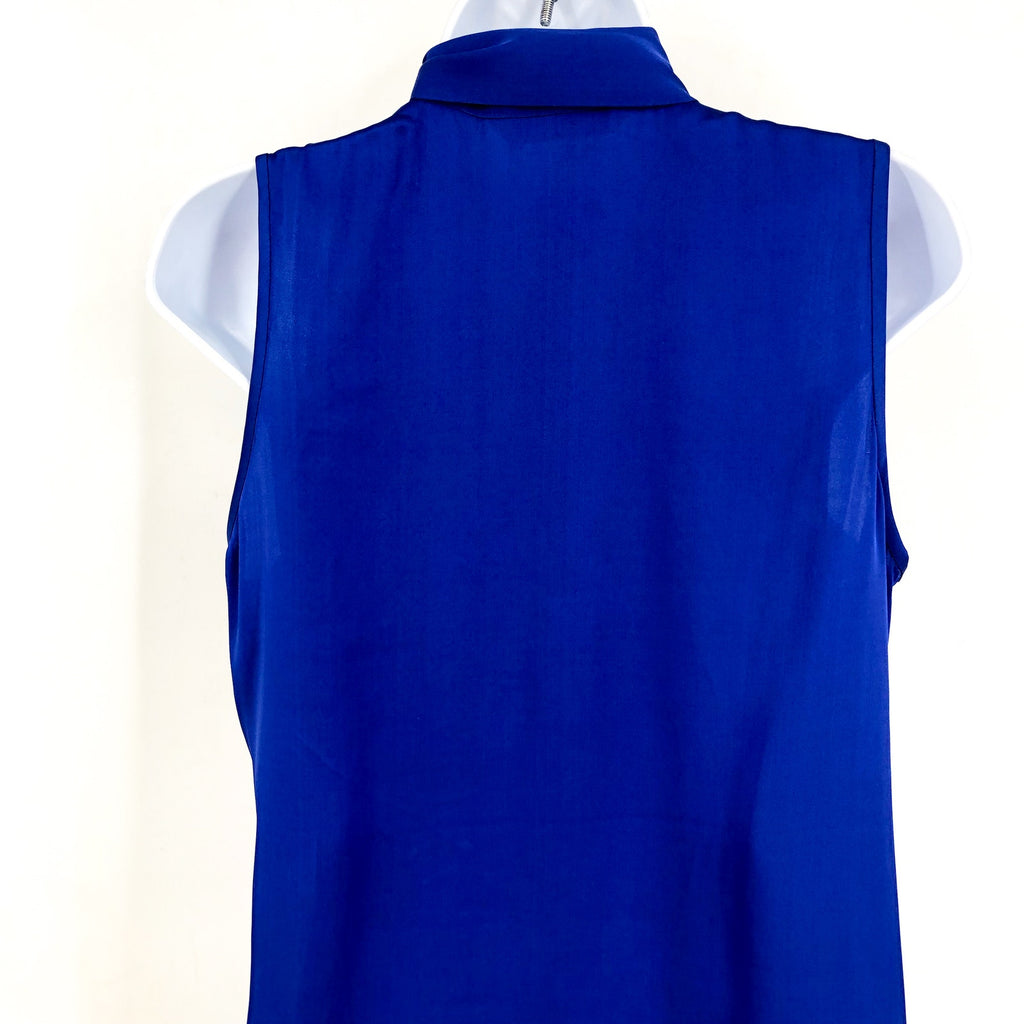 TRINA TURK Women's Mayra Top Medium Bengal Blue Silk Sleeveless Scarf Detail NWT