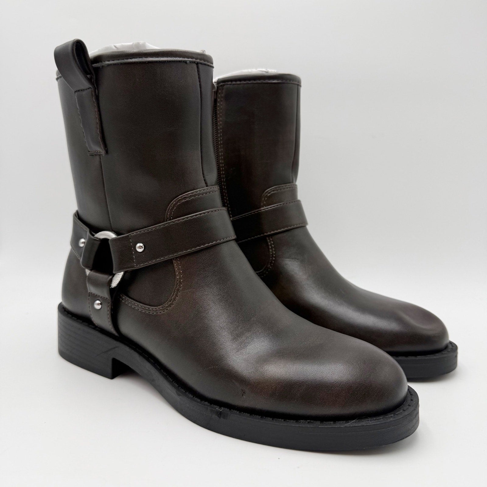 DV by Dolce Vita Womens Poca Harness-Strap Moto Boots Size 7 M Brown NWOB