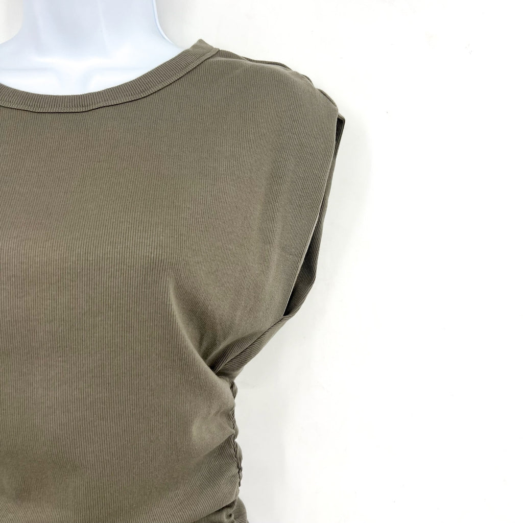 MICHAEL STARS Ricci Power Shoulder Dress Small Olive Green Short Sleeve NWT