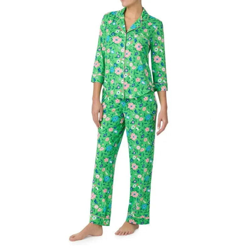 Kate Spade Womens Long Pajama Set Medium Green Floral Garden NWT