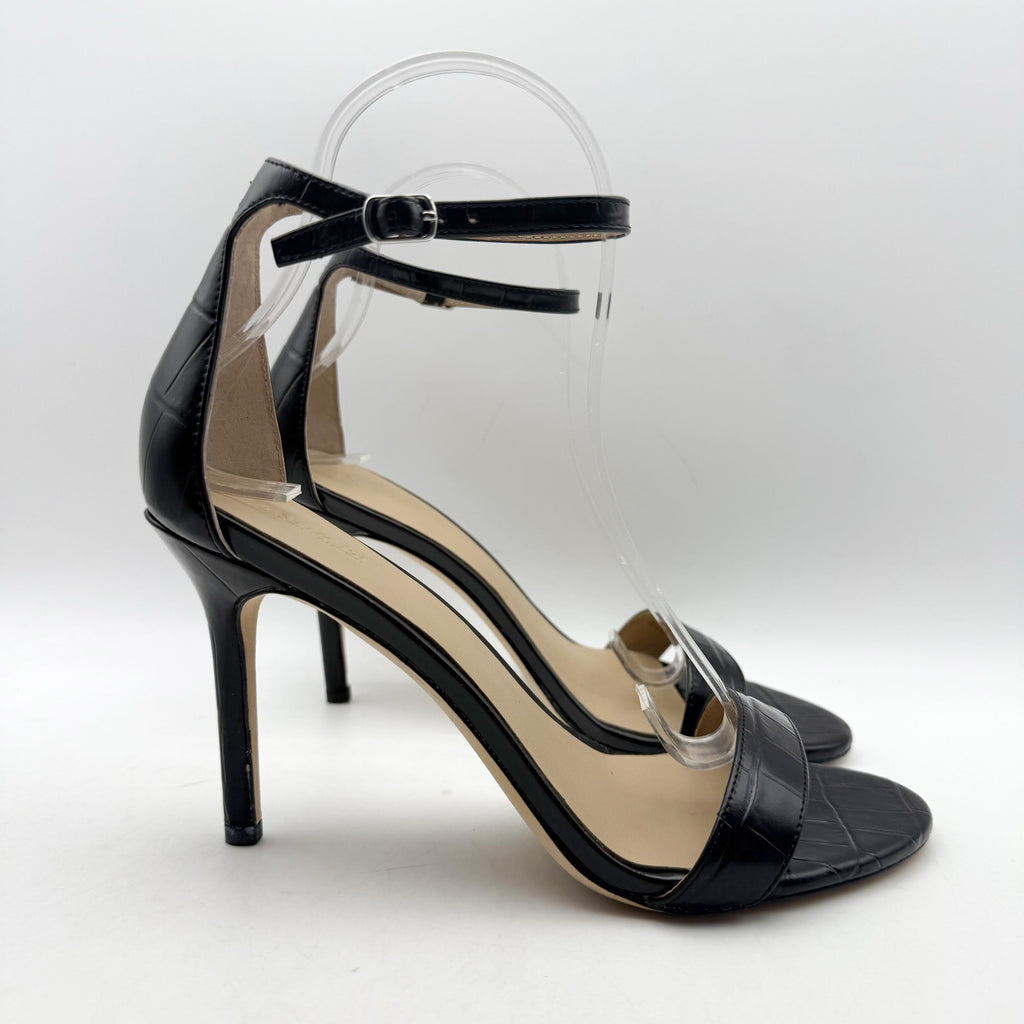 Ralph Lauren Womens Allie Heel Sandals US 8 Black Crocodile-Embossed Leather NIB