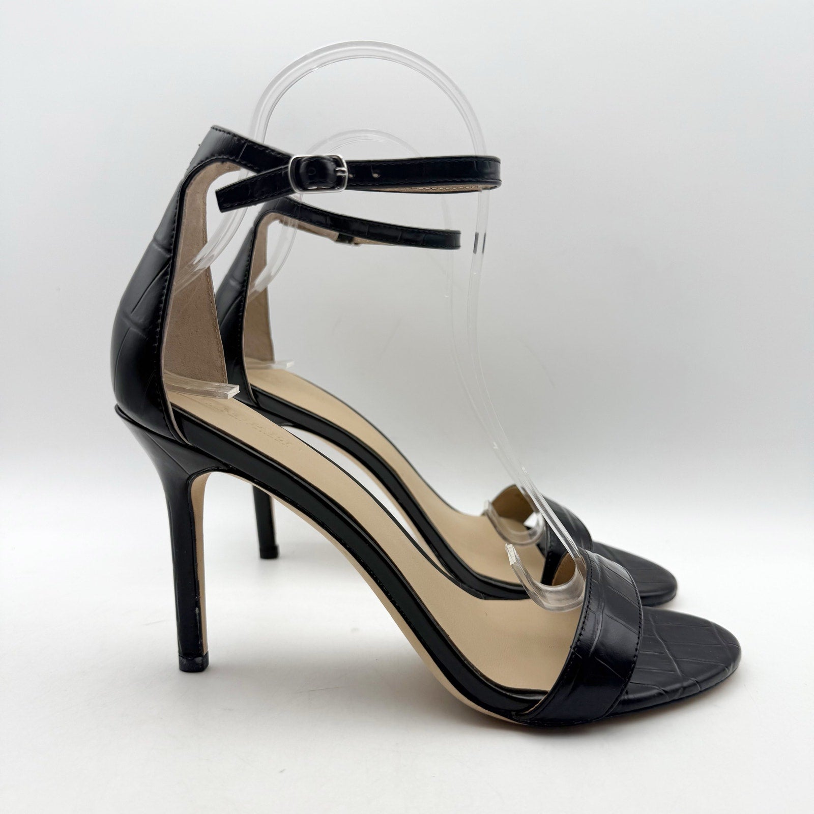 Ralph Lauren Womens Allie Heel Sandals US 8 Black Crocodile-Embossed Leather NIB